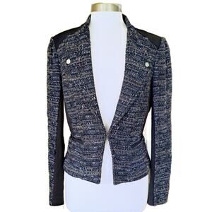 White House Black Market Tweed Panel Moto Jacket Size 6 Blazer Black Multi